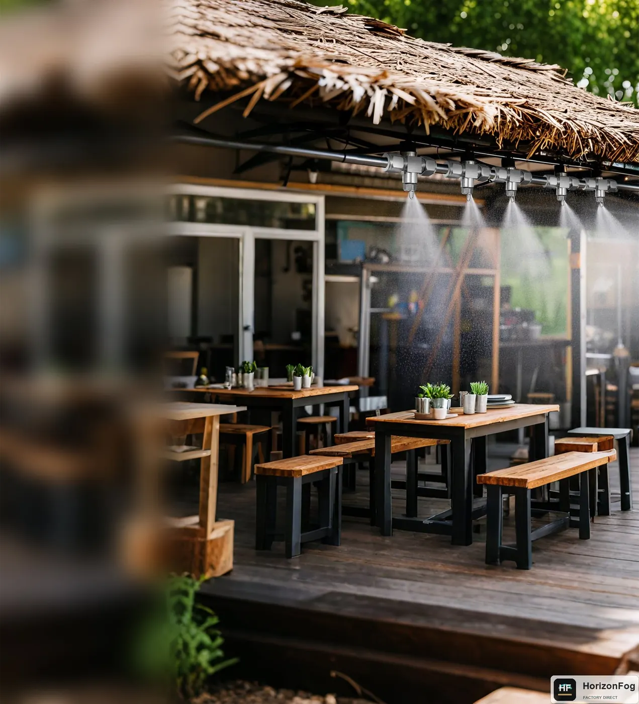 Outdoor restaurant misting installation